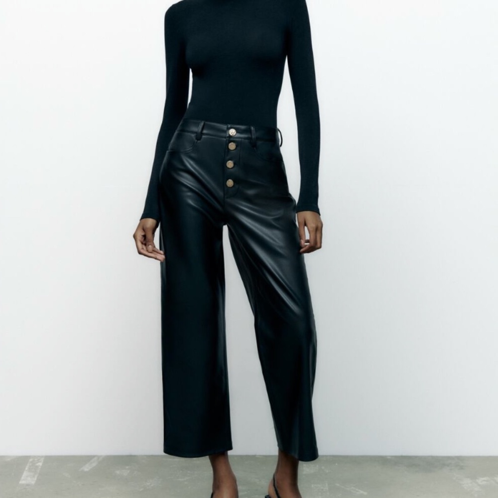 ZARA GOLD BUTTON FAUX LEATHER PANTS NWT